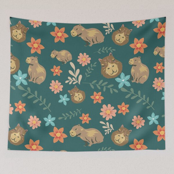 Item preview, Capybaras with flowers dark green designed and sold by ArlacV.