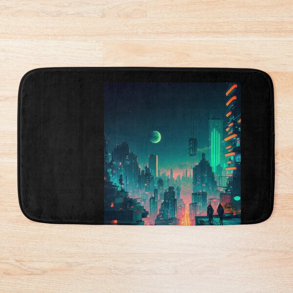 Item preview, Two View Downtown of Future City At Night (Blade Runner Retrosynth Cyber Cityscape Vaporwave Poster) designed and sold by ZGigerBarker.