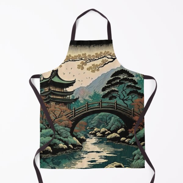 Item preview, Mount Fuji Streamwith Trees and Bridge, Woodblock Style designed and sold by loraleiffxi.