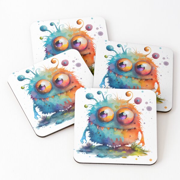 Item preview, Feed Me I'm Hangry Cute Watercolor Bright Blue and Orange Colors Monster  designed and sold by CGSGraphics.