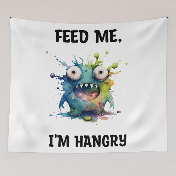 Item preview, Feed Me I'm Hangry Cute Watercolor Bright Blue and Green Colors Monster  designed and sold by CGSGraphics.
