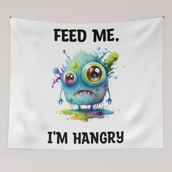 Item preview, Feed Me I'm Hangry Cute Watercolor Bright Blue and Green Colors Monster  designed and sold by CGSGraphics.