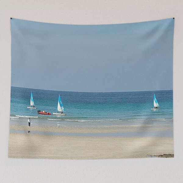 Item preview, Beautiful view of yachts near the white sandbar of the blue Gimnyeong sea,jeju island,korea. designed and sold by human8891.