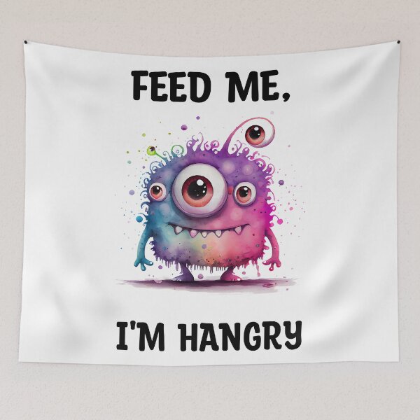 Item preview, Feed Me I'm Hangry Cute Watercolor Bright Pink Purple and BLue Colors Monster  designed and sold by CGSGraphics.