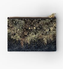Stylish Gold floral mandala and confetti Zipper Pouch