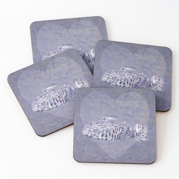 Item preview, Kitten sleeping on its back, on a heart background - purple marbled version designed and sold by SylvieG18.