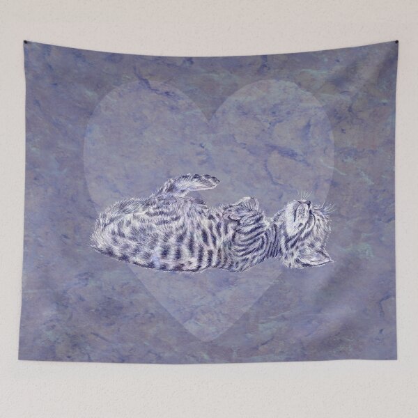 Item preview, Kitten sleeping on its back, on a heart background - purple marbled version designed and sold by SylvieG18.