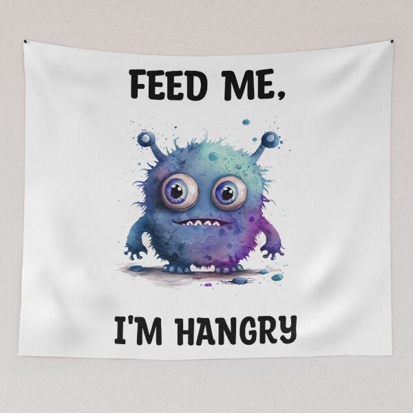 Item preview, Feed Me I'm Hangry Cute Watercolor Bright Blue Colors Monster  designed and sold by CGSGraphics.