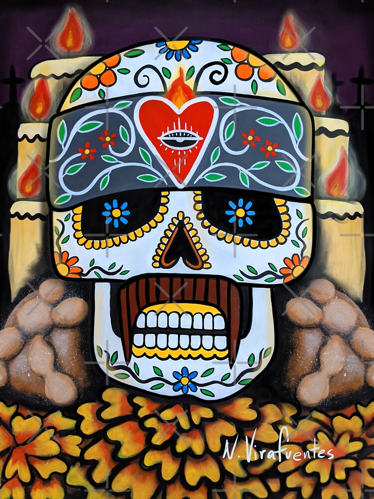Thumbnail 3 of 3, Sticker, Cholo Sugar Skull designed and sold by VirafuentesArt.