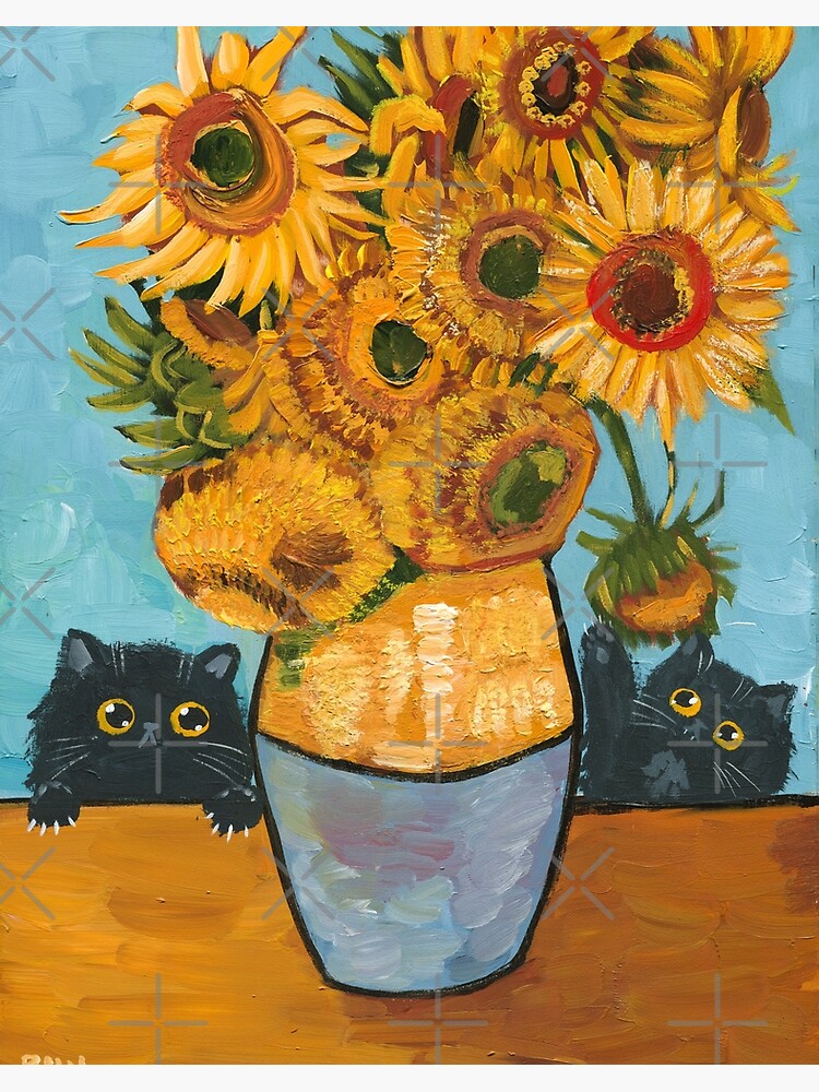Artwork view, Cats Playing With Sunflowers designed and sold by kilkennycat