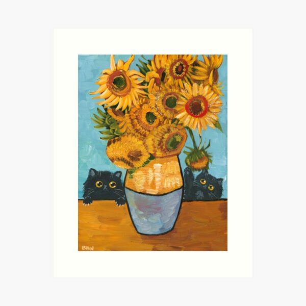 Item preview, Gatos jugando con girasoles designed and sold by KilkennyCat Art.