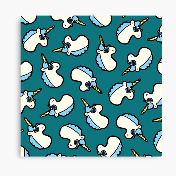 Unicorns Are Cool Pattern - Blue Canvas Print