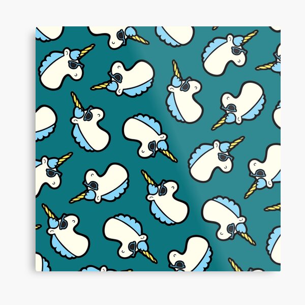 Unicorns Are Cool Pattern - Blue Metal Print