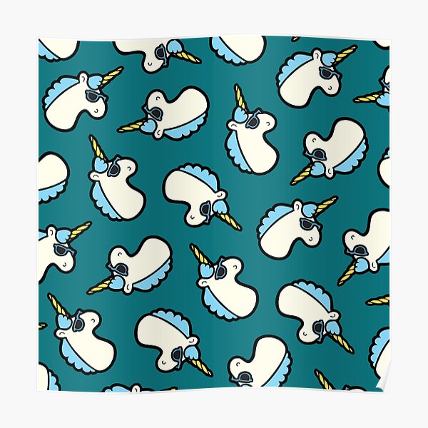 Unicorns Are Cool Pattern - Blue Poster