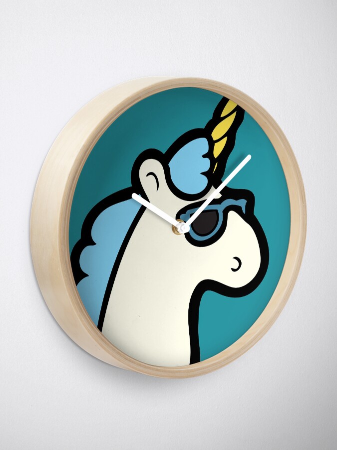 Alternate view of Unicorns Are Cool Pattern - Blue Clock