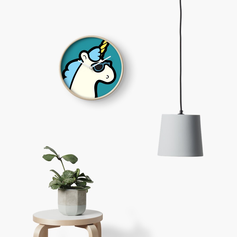 Unicorns Are Cool Pattern - Blue Clock