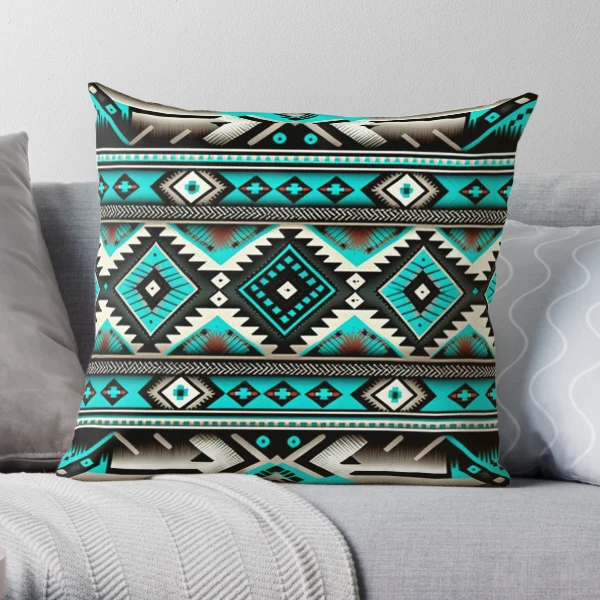 Western Pillow Covers 18 x 18 Woven Wool Turquoise Color Southwestern Decor  Throw Pillow