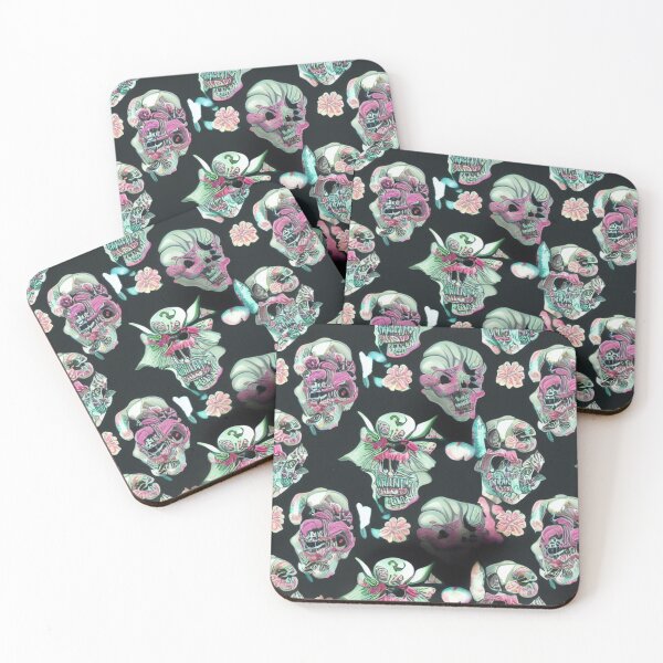 Item preview, Skull Flower Pattern Green and Pink designed and sold by DesignerKin.