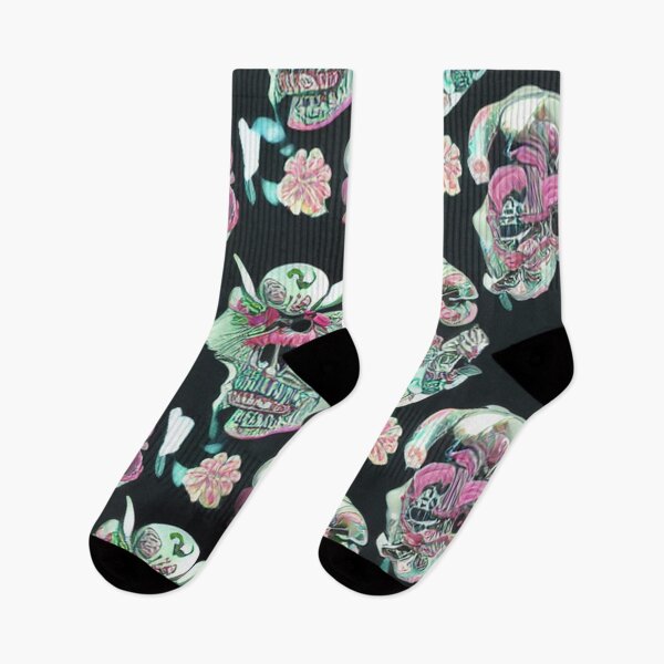 Item preview, Skull Flower Pattern Green and Pink designed and sold by DesignerKin.