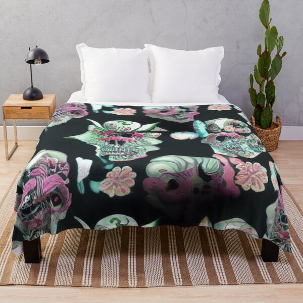 Item preview, Skull Flower Pattern Green and Pink designed and sold by DesignerKin.