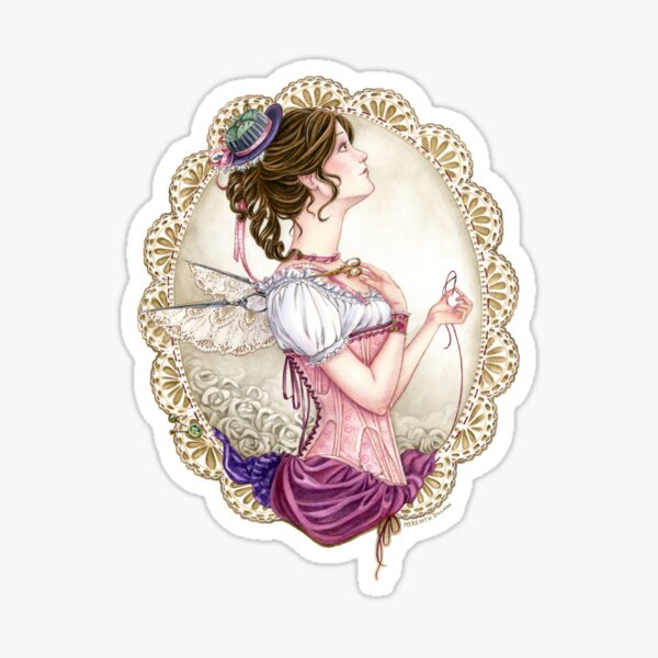 Item preview, Victorian Sewing Fairy with lace and corset designed and sold by Meredith Dillman.