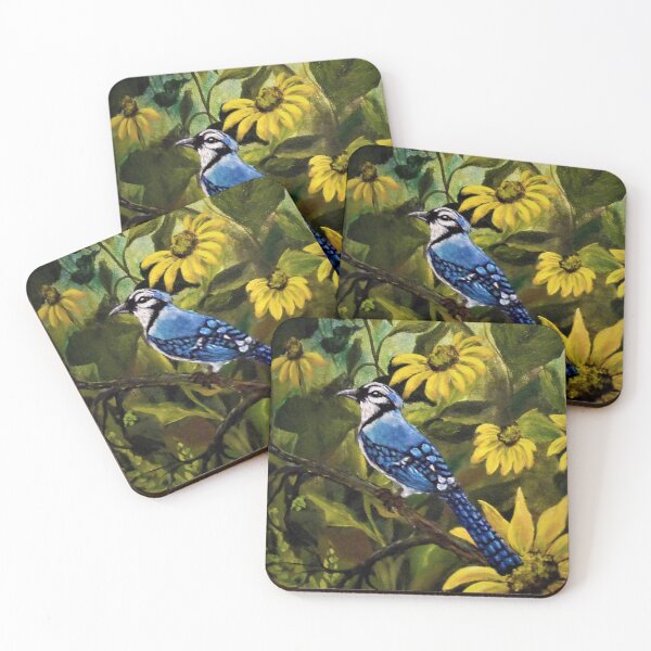 Item preview, Blue Jay Bird in Flowers Painting designed and sold by KVELKY.