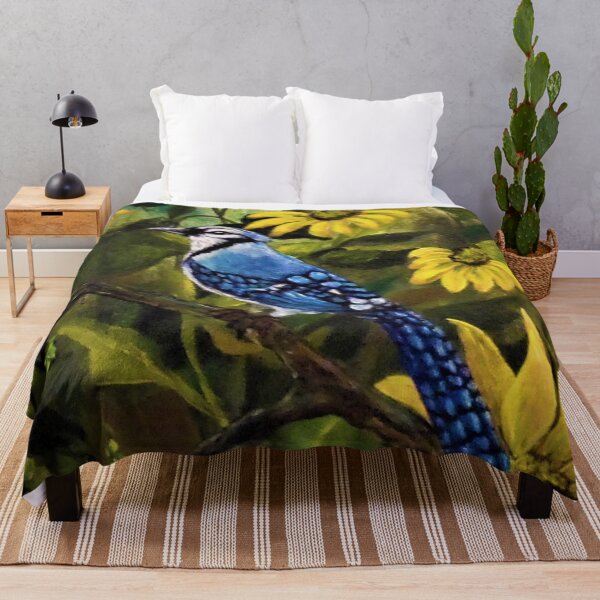 Item preview, Blue Jay Bird in Flowers Painting designed and sold by KVELKY.