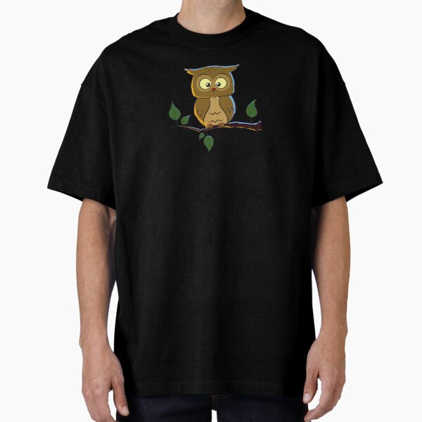 Cartoon Night Owl in the Moonlight Oversized T-Shirt