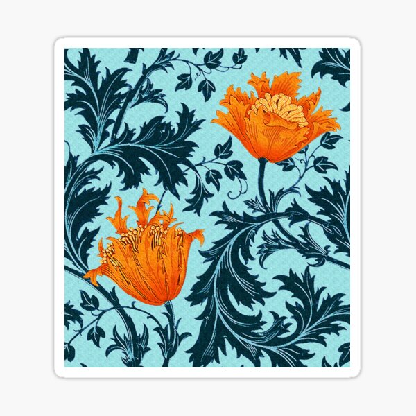 William Morris Anemone, Indigo Blue and Coral Sticker