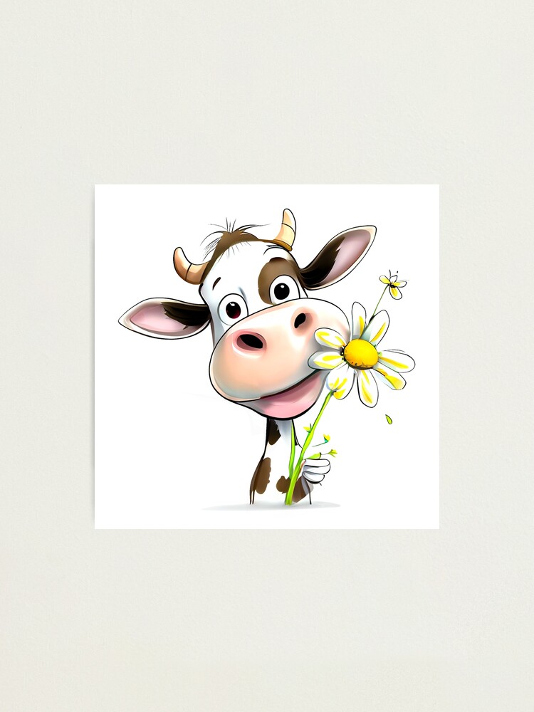 Fotodruck for Sale mit Lustige Kuh mit Blume von KOTOdesign
