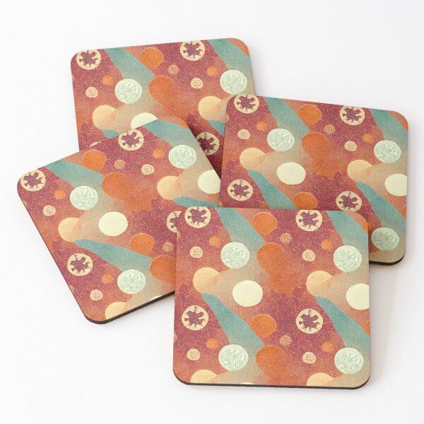 Item preview, Abstract textile design, Red, Orange, Light Blue, Orbs, Golden Shimmer, Vintage designed and sold by TJino.