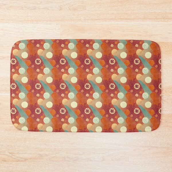 Item preview, Abstract textile design, Red, Orange, Light Blue, Orbs, Golden Shimmer, Vintage designed and sold by TJino.