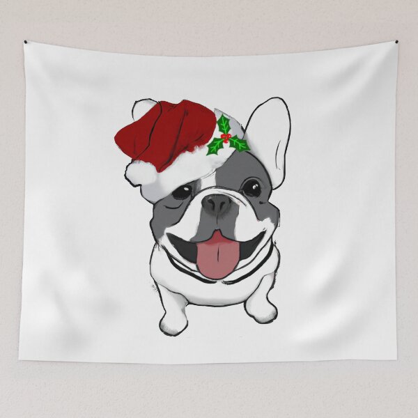 Item preview, Adorable Christmas French Bulldog Art – Festive Frenchie Dog in Santa Hat designed and sold by Vividality.