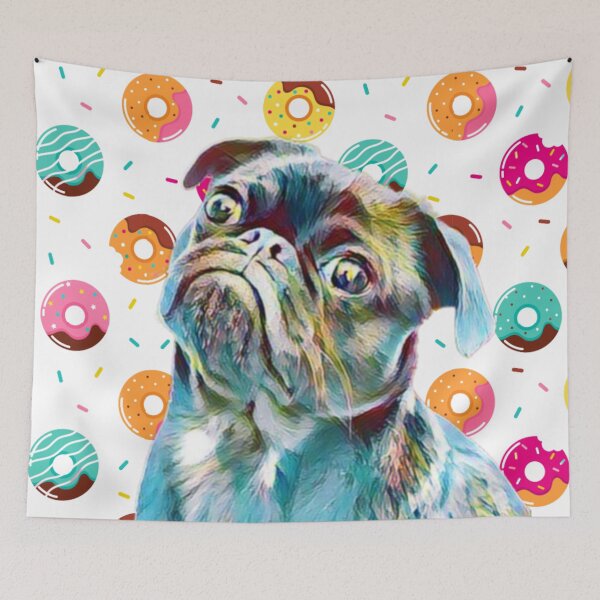 Item preview, falling donuts and black pug  designed and sold by THISPUGVIBE.