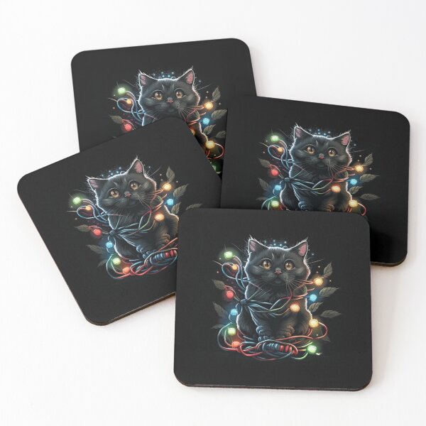 Item preview, Black Santa Cat Tangled Up In Lights Christmas Santa designed and sold by JJT0724.