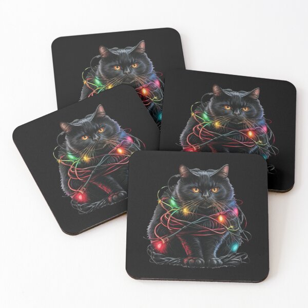 Item preview, Black Santa Cat Tangled Up In Lights Christmas Santa designed and sold by JJT0724.