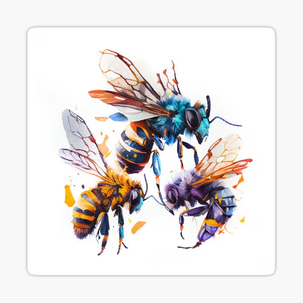 Item preview, Bees Colourful Art, Watercolor Painting designed and sold by KOTOdesign.