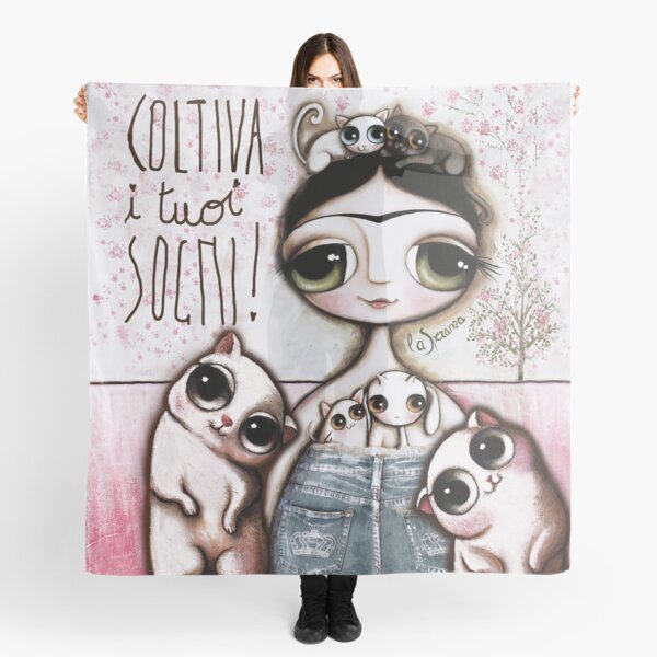 The doll black hair and green eyes with animals cat and Lamb Scarf