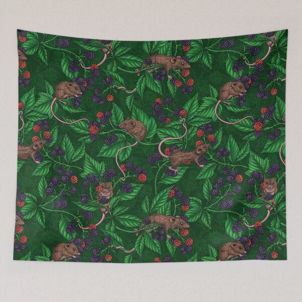 Item preview, Mice and blackberries on dark green designed and sold by Katerina Mitkova Kirilova.