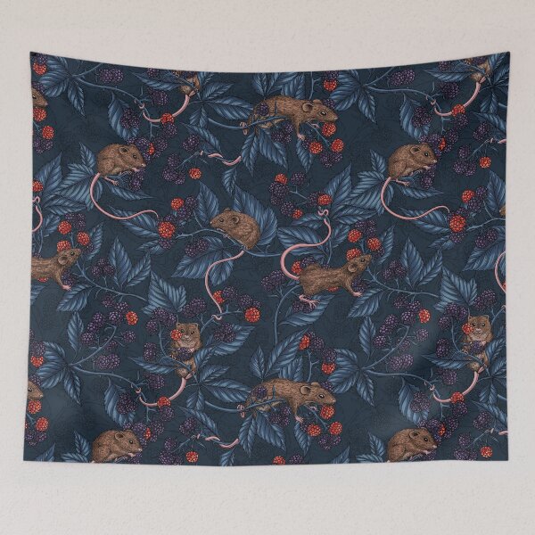 Item preview, Mice and blackberries on navy designed and sold by Katerina Mitkova Kirilova.
