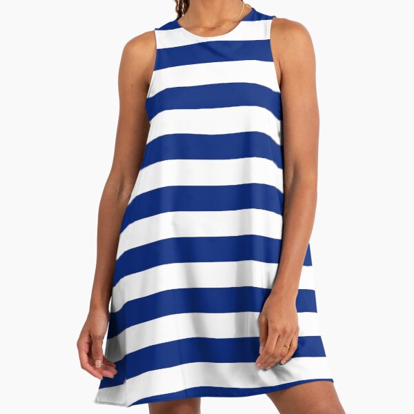 Nautical Navy Blue Horizontal Stripes Nautical A-Line Dress