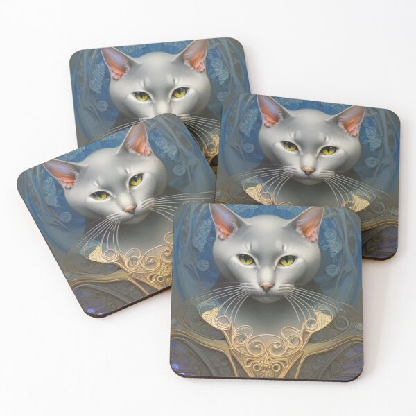 Item preview, Portrait of A Russian Blue With Gold Trim designed and sold by ZenEverAI.