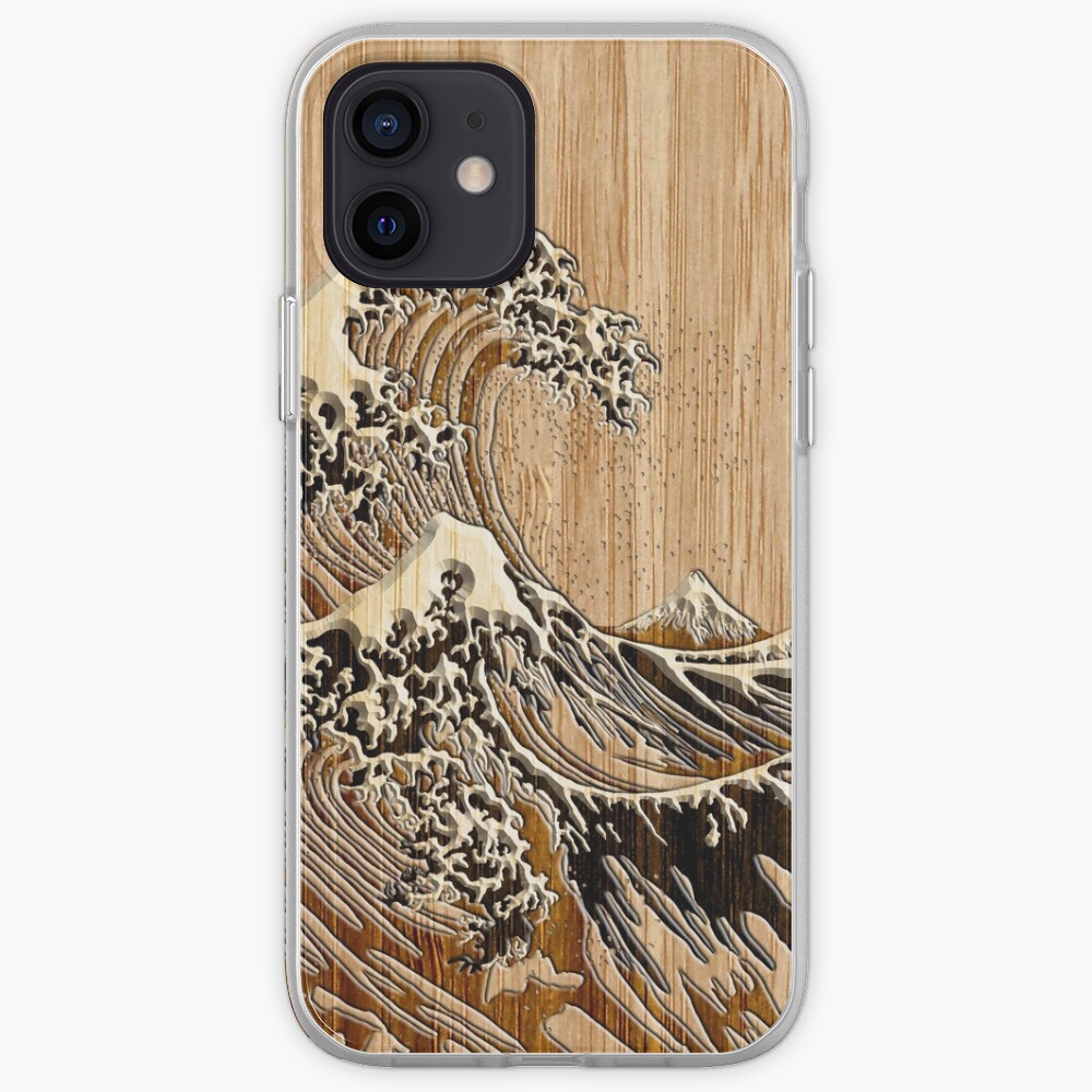 The Great Hokusai Wave in Bamboo Inlay Style iPhone Case & Cover