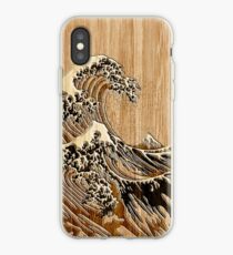 The Great Hokusai Wave in Bamboo Inlay Style iPhone Case