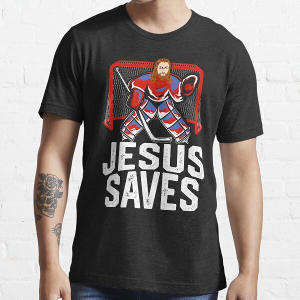 "Jesus Saves Ice Hockey Goalie Vintage Goalkeeper Goaltender" Tshirt