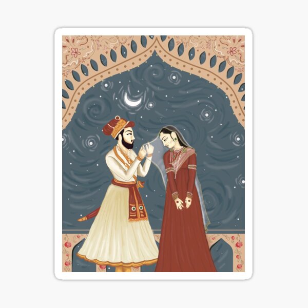 Eternal Love: Mughal Miniature Romance Digital Print Sticker