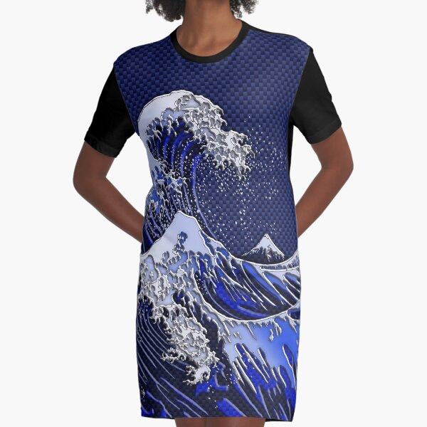 The Great Hokusai Wave chrome carbon fiber styles Graphic T-Shirt Dress
