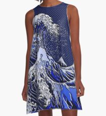 Die Great Hokusai Wave Chrom Kohlefaser-Styles A-Linien Kleid
