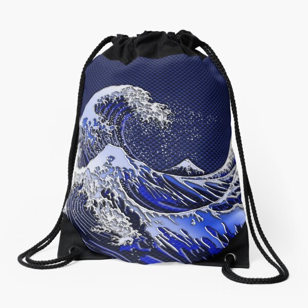 The Great Hokusai Wave chrome carbon fiber styles Drawstring Bag