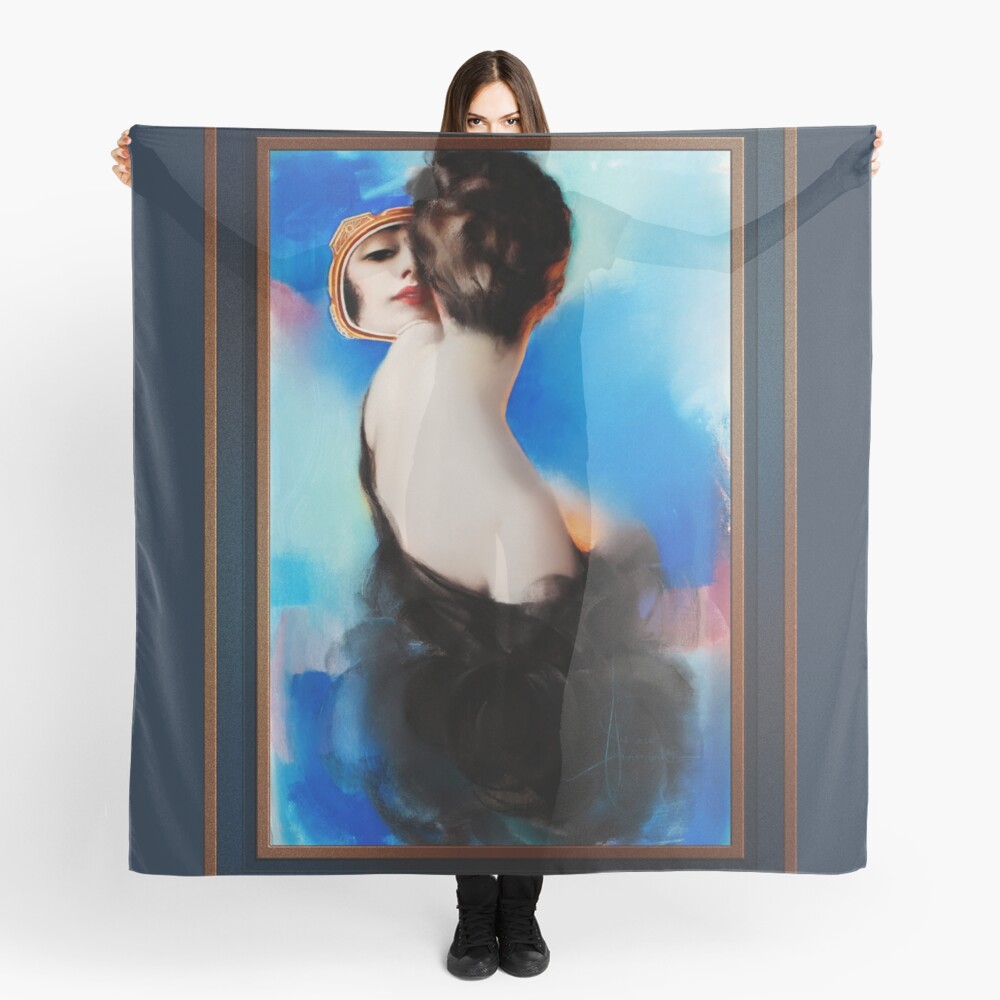Elegance In Black, American Sunday Cover Illustration by Rolf Armstrong - Sensual Beauty Revealed 3 Elegance In Black, American Sunday Cover Illustration by Rolf Armstrong Remastered Xzendor7 Vintage Illustration Art Reproductions Ladies Scarf